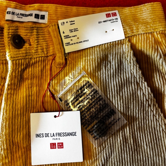 Ines de la Fressange Uniqlo colab light yellow corduroy wide leg baggy pants NWT - Picture 4 of 9
